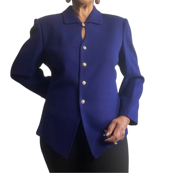 Vintage Kasper for A.S.L. 100% Wool Indigo Jacket With Gold Buttons Size 14 - Picture 8 of 12